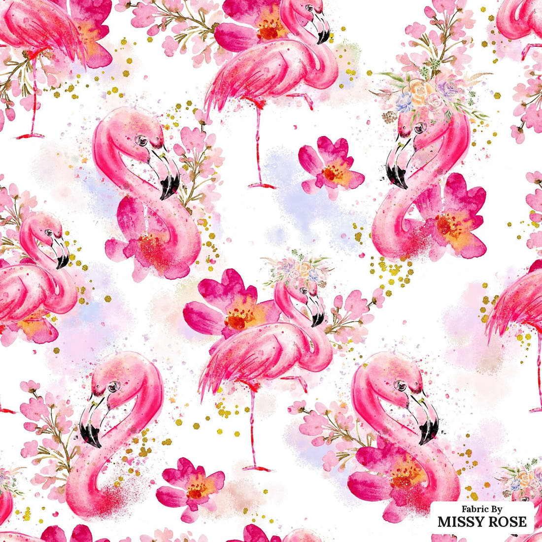 Design 1004 Pink Flamingo Fabric – flat view of the print, zoom in for detail | Fabric by Missy Rose