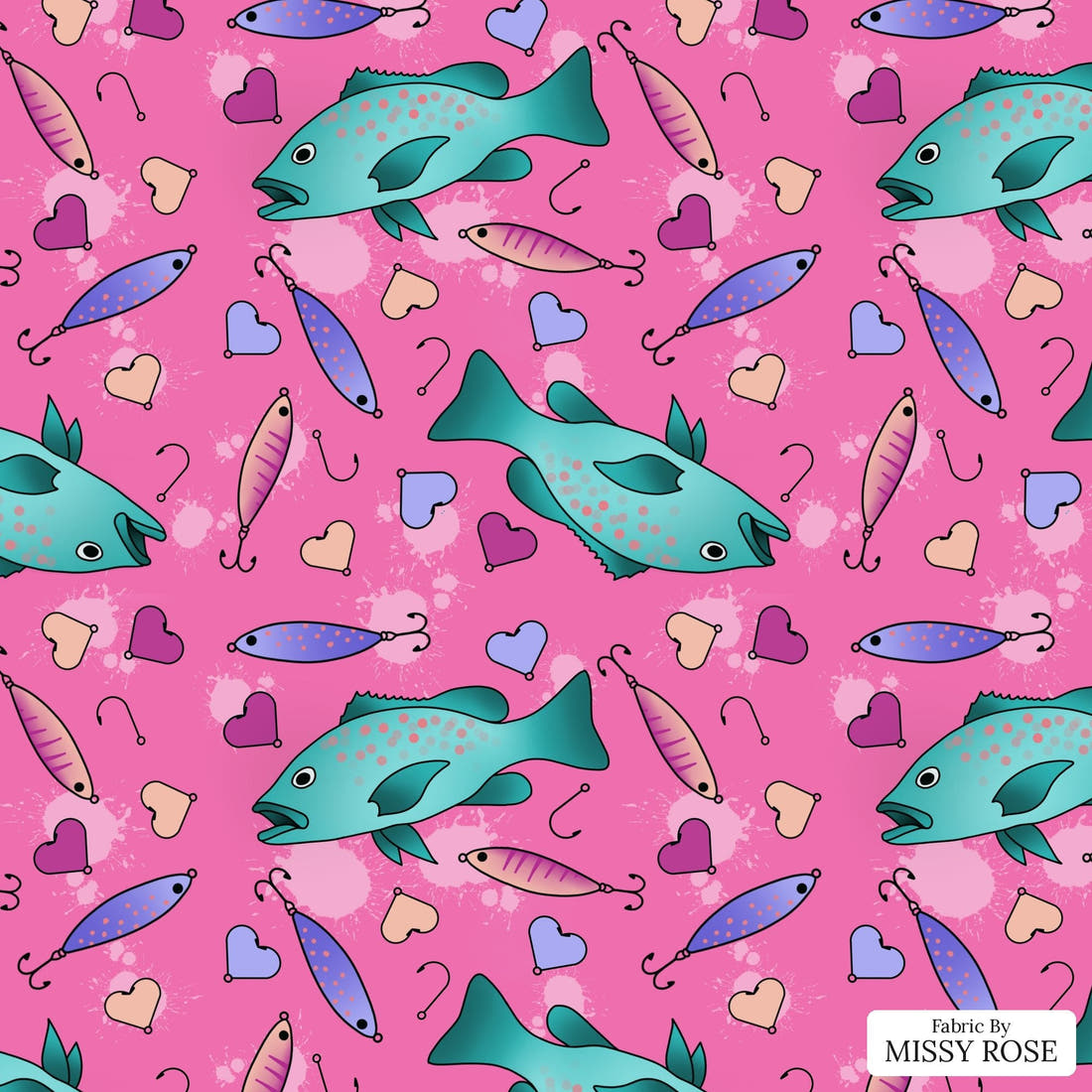 Design 1007 Pink Fish Fabric – flat view of the print, zoom in for detail | Fabric by Missy Rose