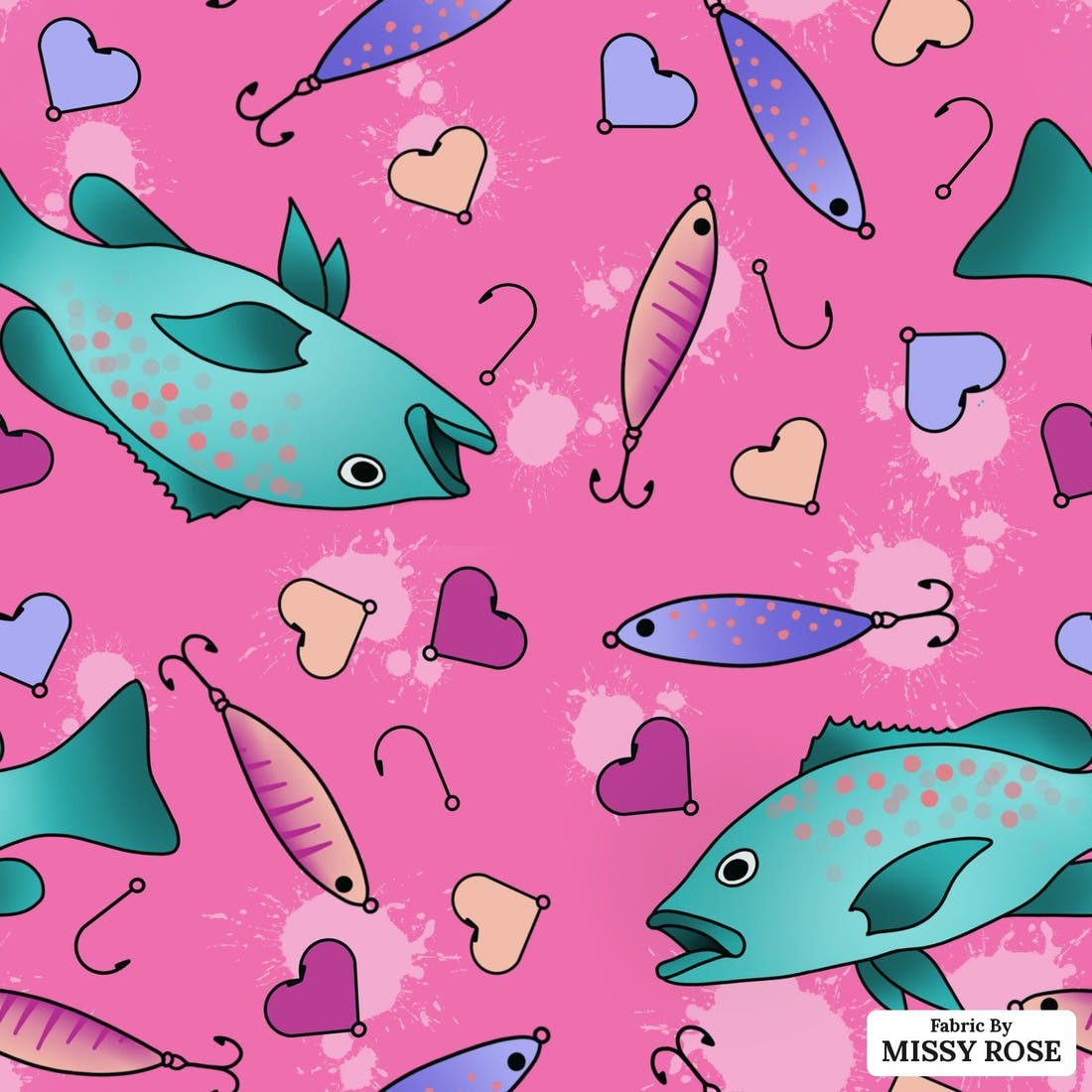 Design 1007 Pink Fish Fabric – flat view of the print, zoom in for detail | Fabric by Missy Rose