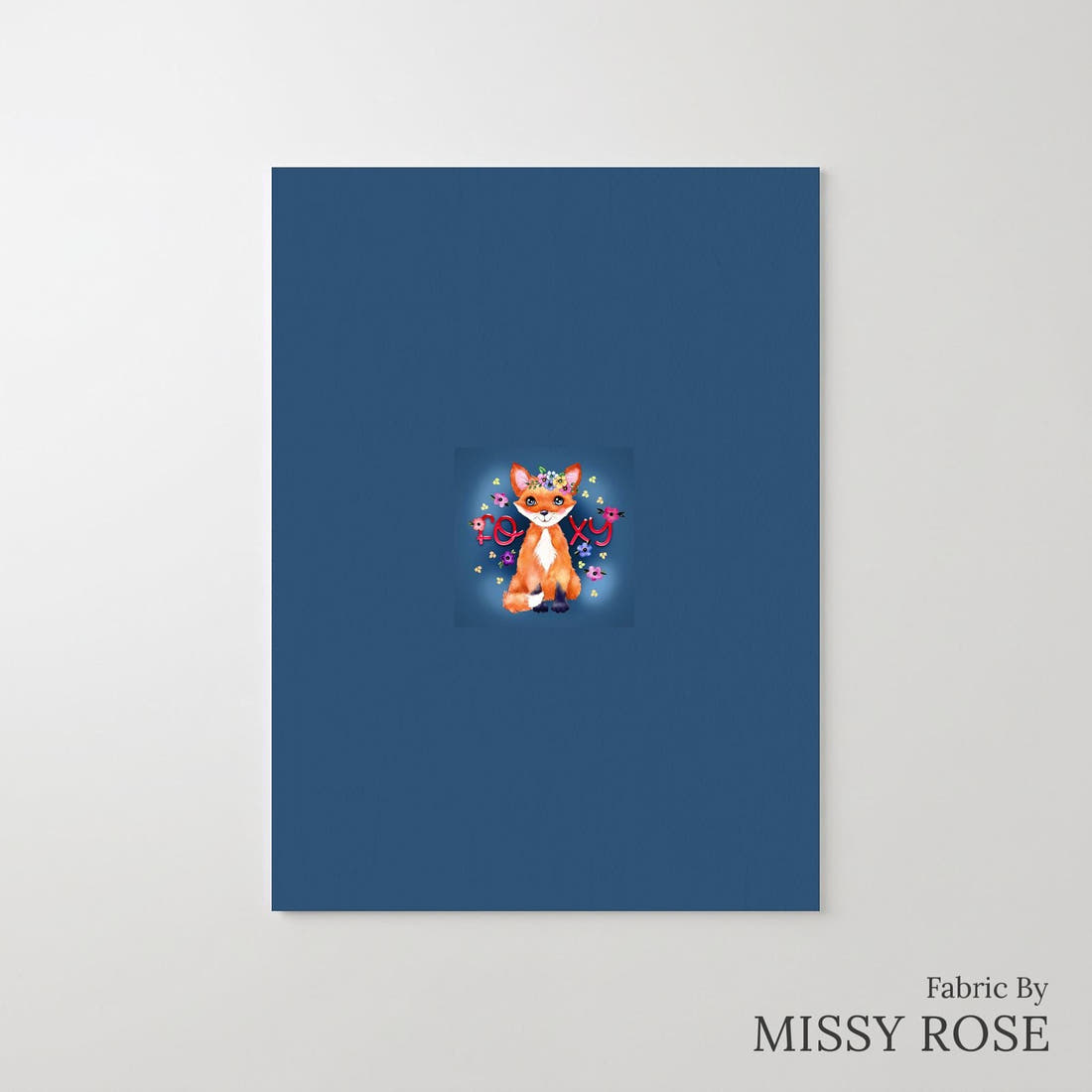 Design 1008 Navy Fox Panel – printed fabric panel with centred picture, custom printed to order | Fabric by Missy Rose