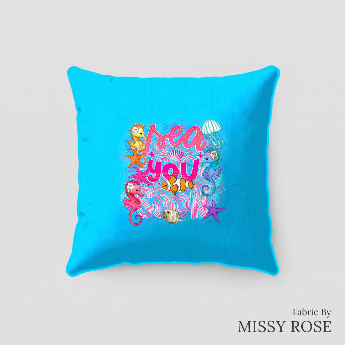 Design 101 Under Sea Panel sewn into a cushion – see how the panel looks made up | Fabric by Missy Rose