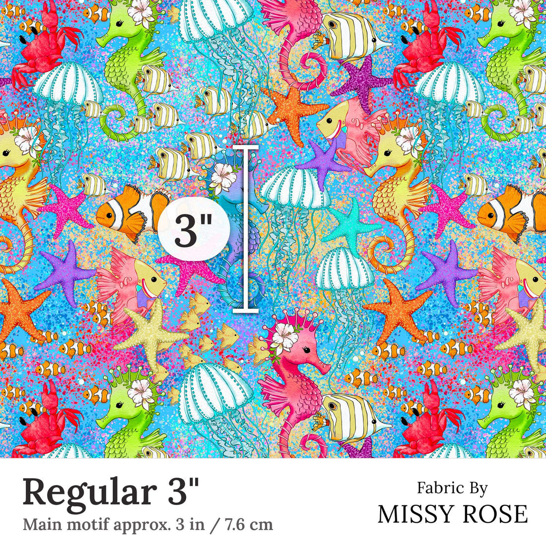 Design 101 Under Sea Fabric Regular 3 inch print scale guide | Fabric by Missy Rose