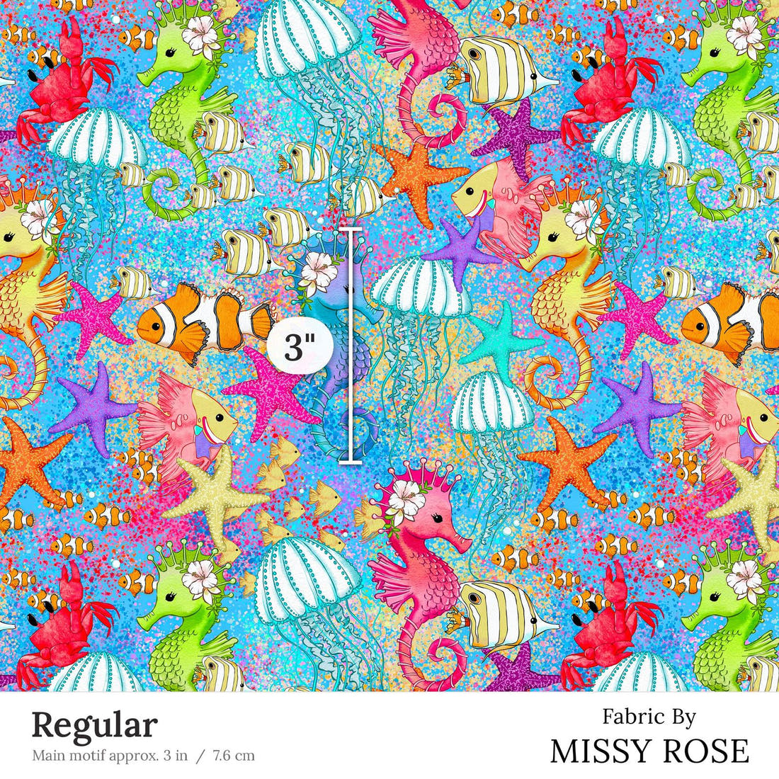 Design 101 Under Sea Fabric Regular 3 inch print scale guide | Fabric by Missy Rose