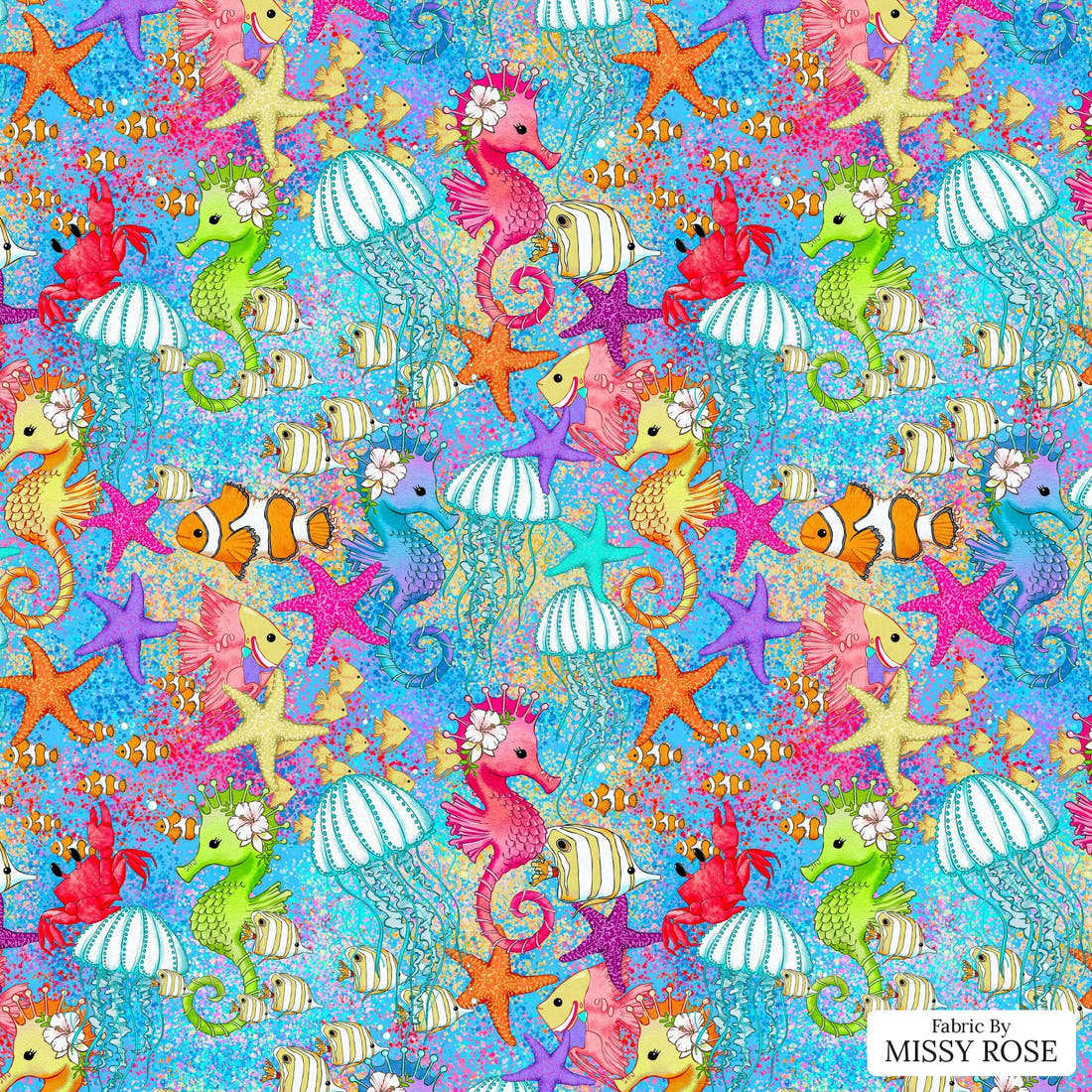 Design 101 Under Sea Fabric - flat view of the print, zoom in for detail | Fabric by Missy Rose