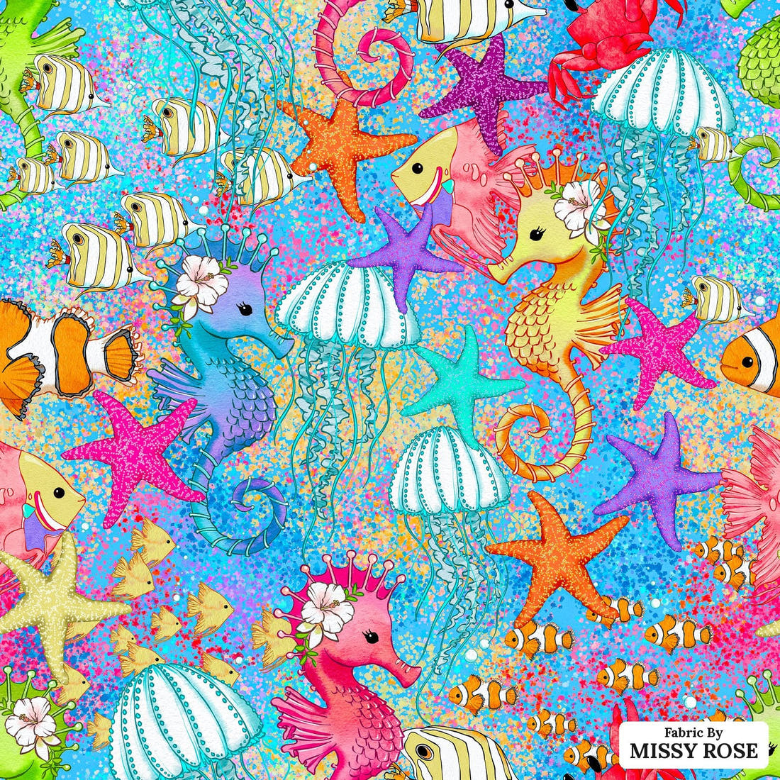 Design 101 Under Sea Fabric - flat view of the print, zoom in for detail | Fabric by Missy Rose