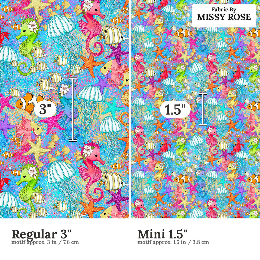 Design 101 Under Sea Fabric size comparison - print scale | Fabric by Missy Rose
