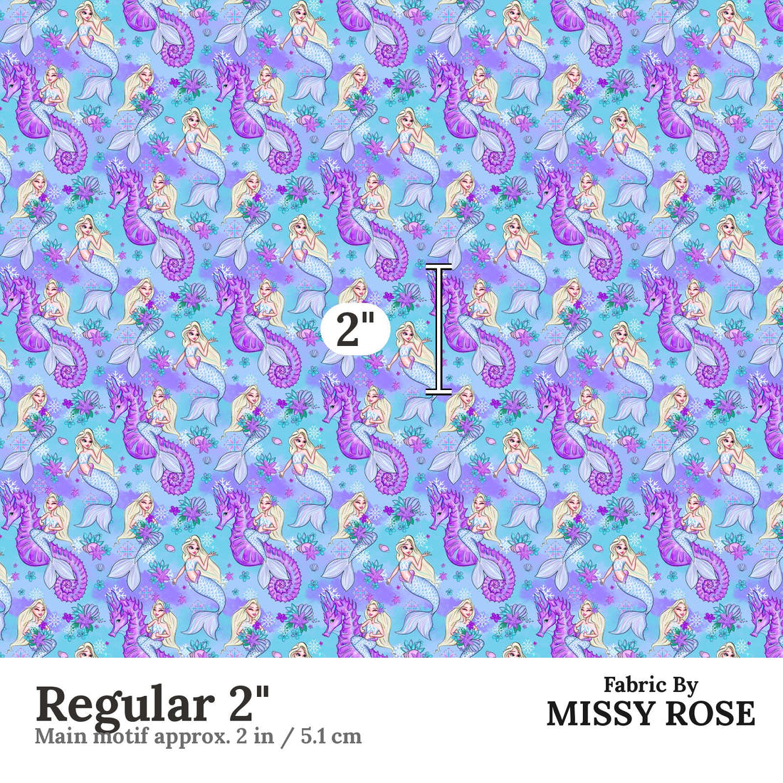 Design 1010 Mermaid Fabric Regular 2 inch print scale guide | Fabric by Missy Rose