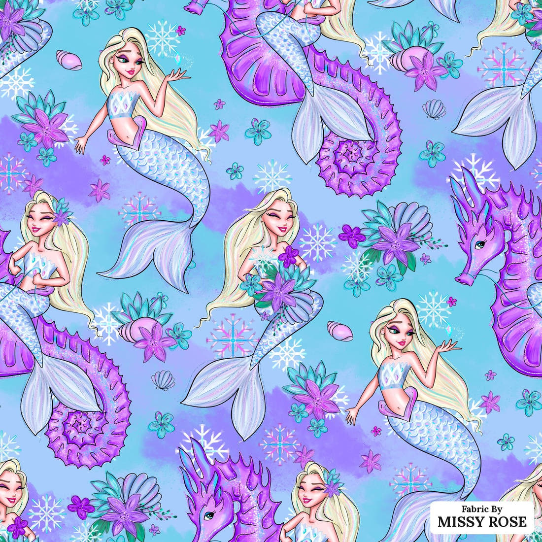 Design 1010 Mermaid Fabric – flat view of the print, zoom in for detail | Fabric by Missy Rose