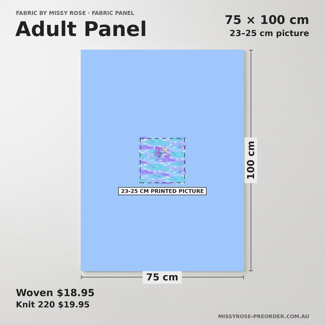 Design 1010 Mermaid Panel adult panel sizing – 23–25 cm printed picture on 75 × 100 cm fabric | Fabric by Missy Rose