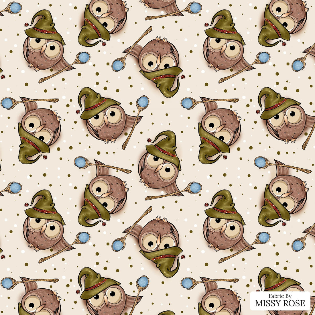 Design 1011 Magical Owls Fabric – flat view of the print, zoom in for detail | Fabric by Missy Rose