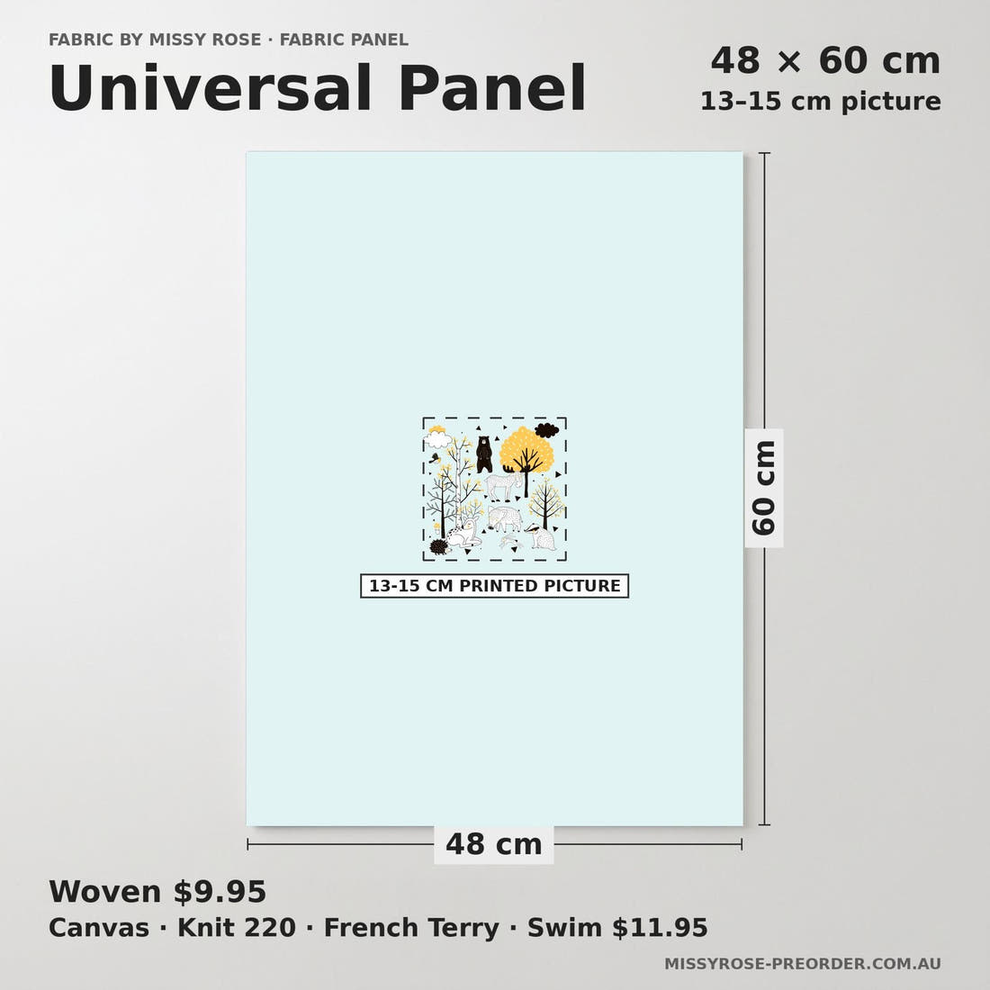 Design 1012 Scandi Woodlands Panel universal panel sizing – 13–15 cm printed picture on 48 × 60 cm fabric | Fabric by Missy Rose