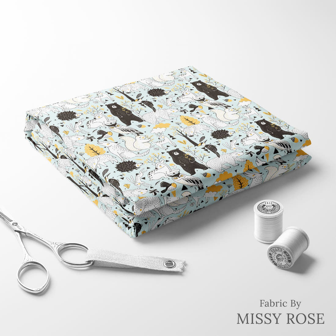 Design 1012 Scandi Woodlands Fabric folded fabric stack with matching thread – pre-order fabric Australia | Fabric by Missy Rose