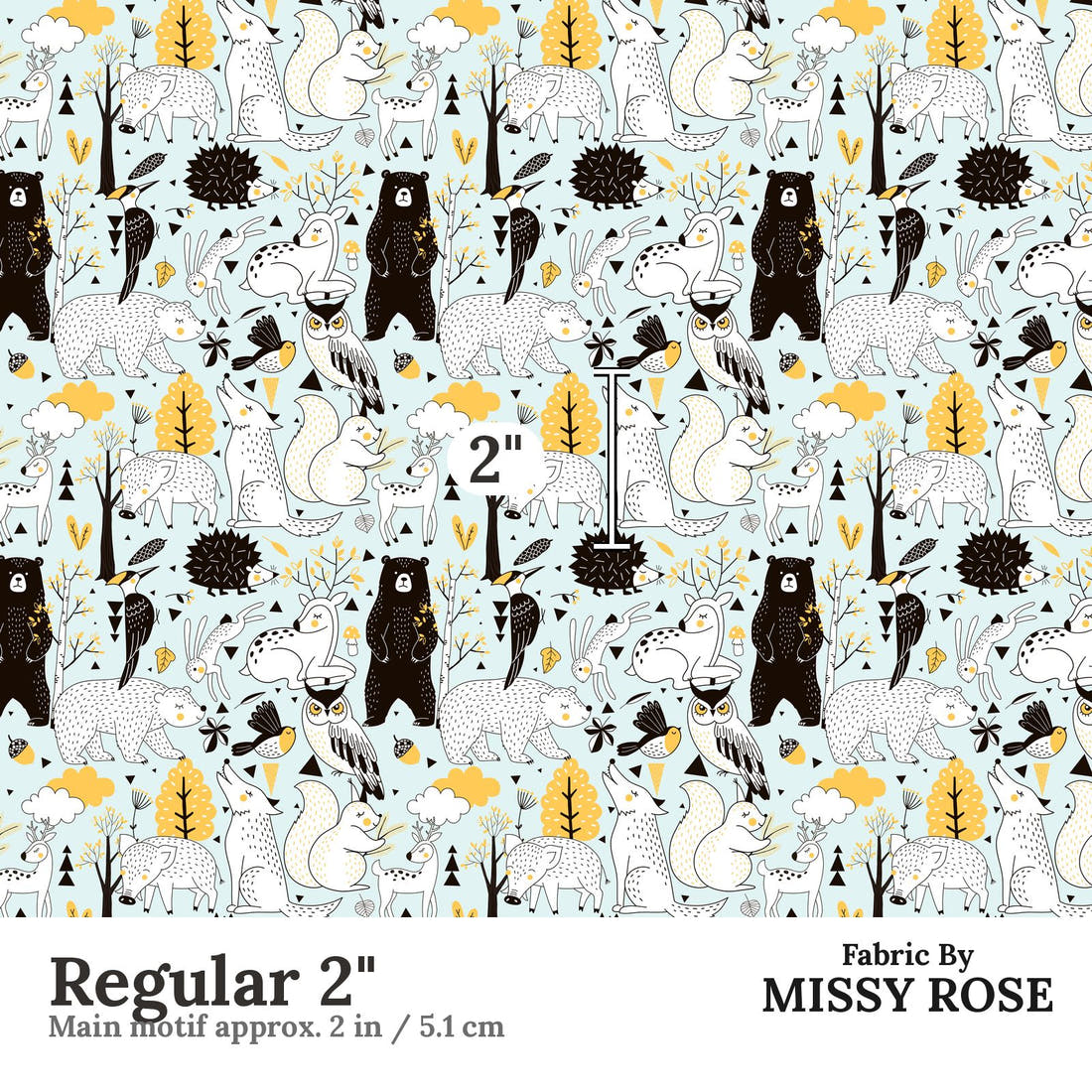 Design 1012 Scandi Woodlands Fabric Regular 2 inch print scale guide | Fabric by Missy Rose
