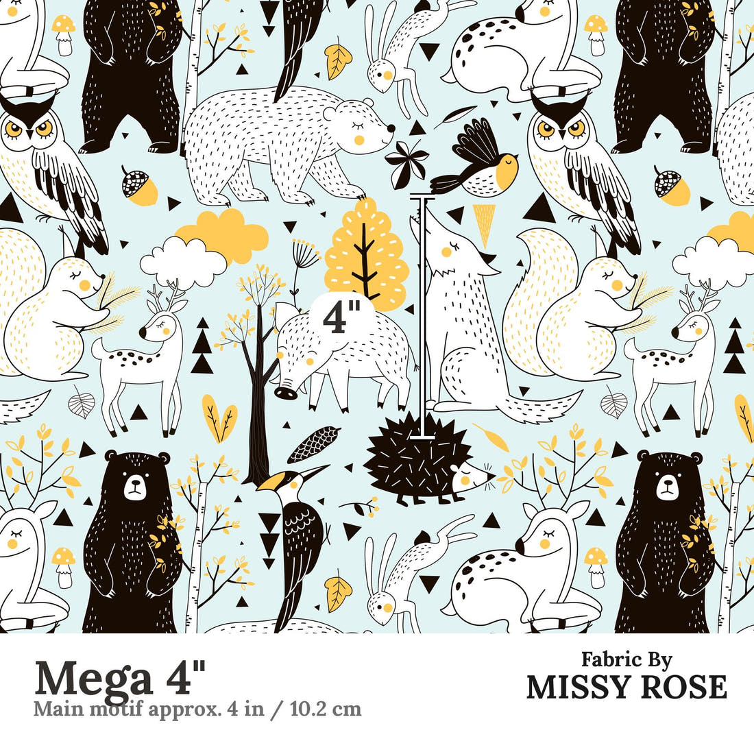 Design 1012 Scandi Woodlands Fabric Mega 4 inch print scale guide | Fabric by Missy Rose