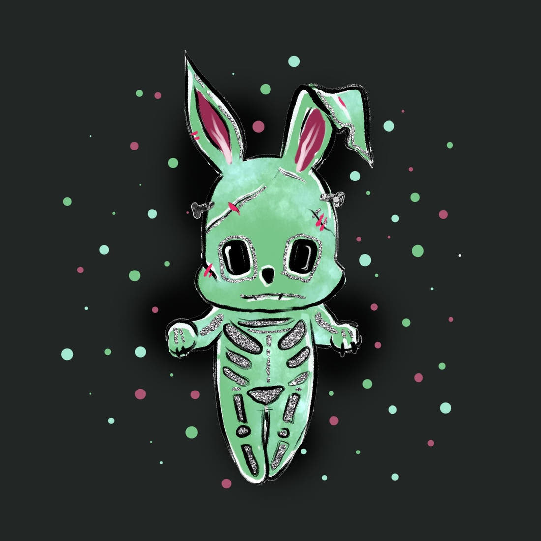 Design 1013 Zombie Bunny Panel – full artwork close-up of the printed picture | Fabric by Missy Rose