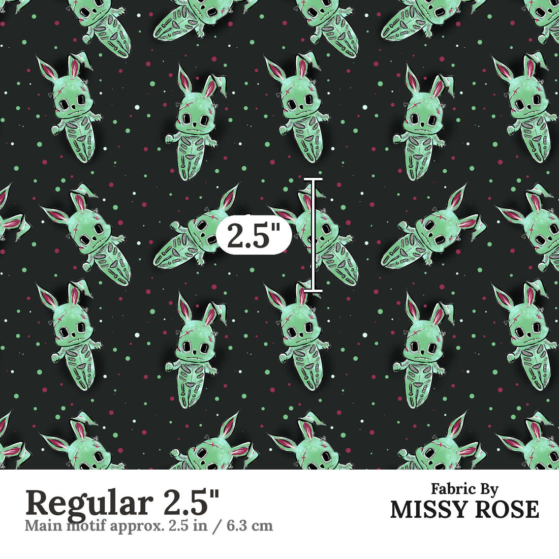 Design 1013 Zombie Bunny Fabric Regular 2.5 inch print scale guide | Fabric by Missy Rose