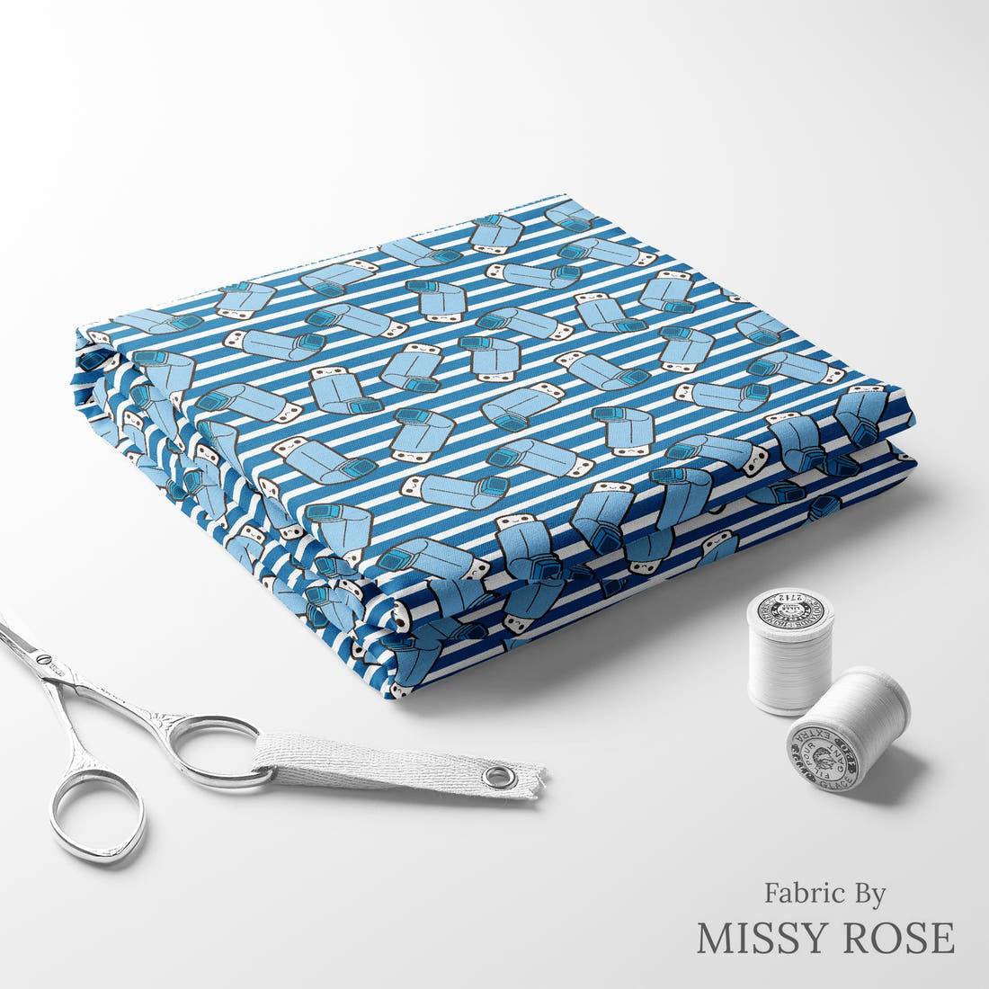 Design 1014 Striped Asthma Fabric folded fabric stack with matching thread – pre-order fabric Australia | Fabric by Missy Rose