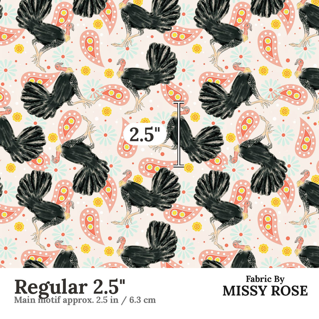 Design 1016 Bush Turkey Fabric Regular 2.5 inch print scale guide | Fabric by Missy Rose