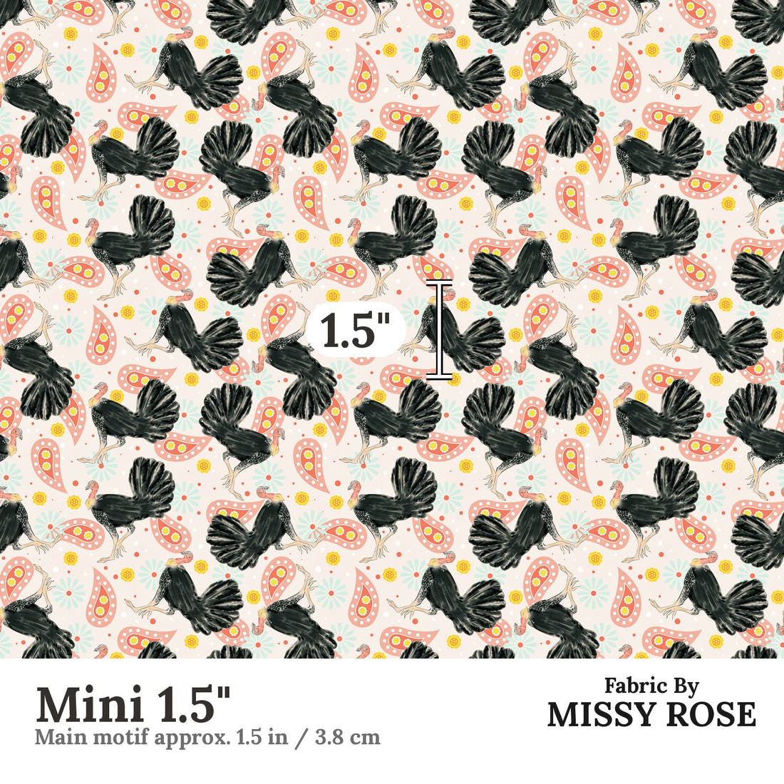 Design 1016 Bush Turkey Fabric Mini 1.5 inch print scale guide | Fabric by Missy Rose