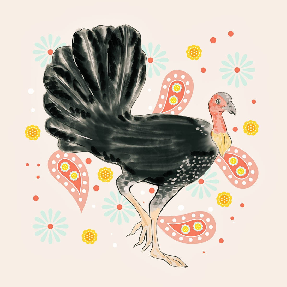 Design 1016 Bush Turkey Panel – full artwork close-up of the printed picture | Fabric by Missy Rose