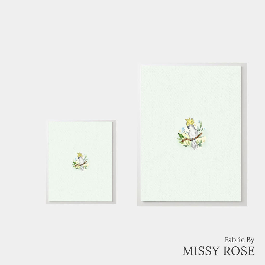 Design 1017 Cockatoo Panel – universal and adult panel sizes side by side | Fabric by Missy Rose