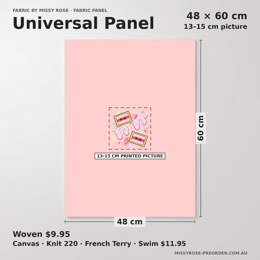 Design 1018 Biscuit Panel universal panel sizing – 13–15 cm printed picture on 48 × 60 cm fabric | Fabric by Missy Rose