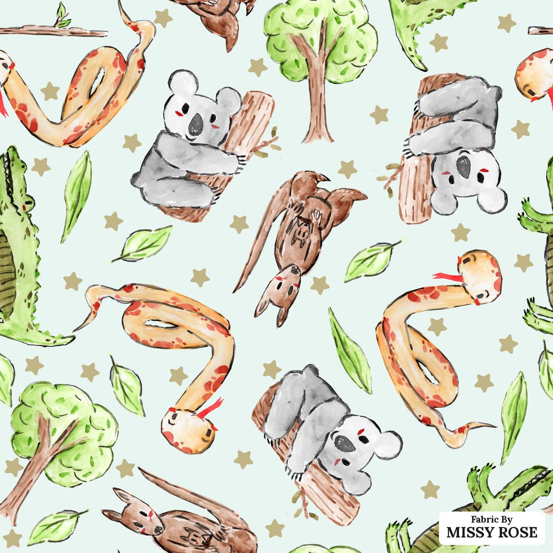 Design 102 Cute Animals Fabric - flat view of the print, zoom in for detail | Fabric by Missy Rose
