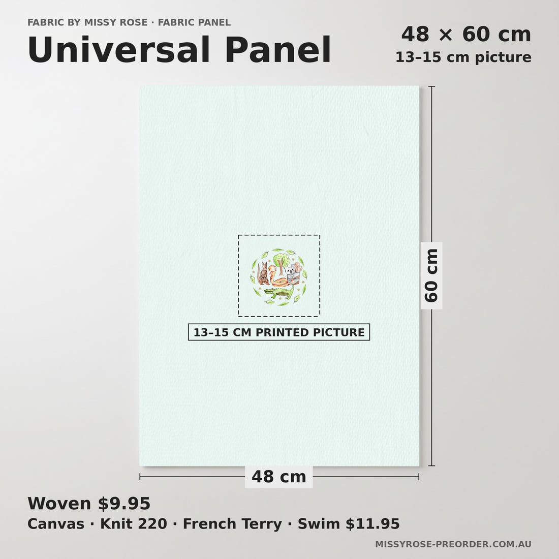 Design 102 Cute Animals Panel universal panel sizing – 13–15 cm printed picture on 48 × 60 cm fabric | Fabric by Missy Rose