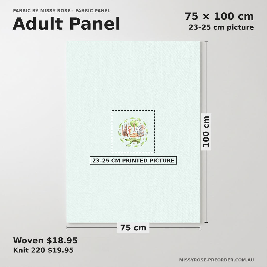 Design 102 Cute Animals Panel adult panel sizing – 23–25 cm printed picture on 75 × 100 cm fabric | Fabric by Missy Rose
