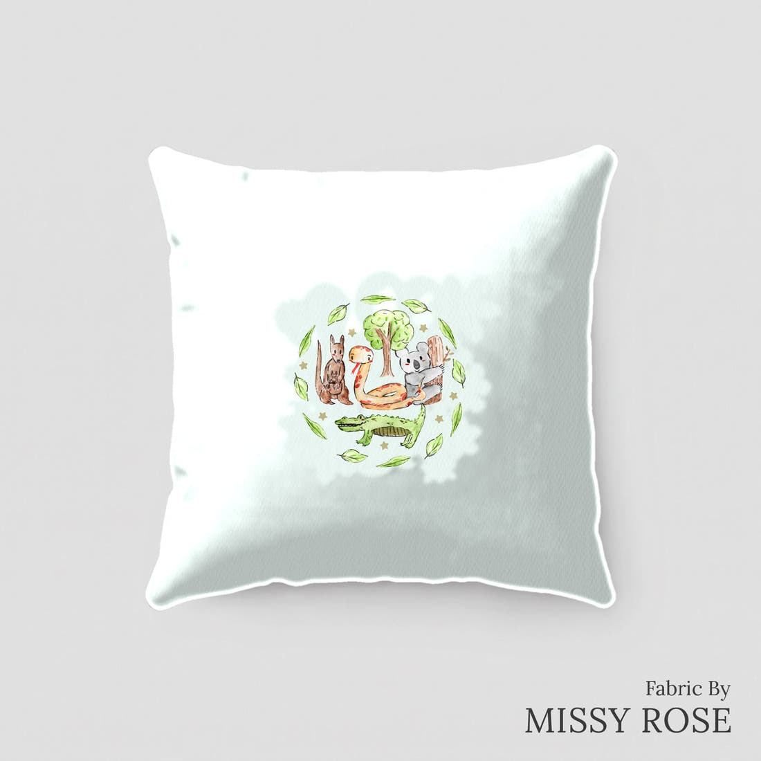 Design 102 Cute Animals Panel sewn into a cushion – see how the panel looks made up | Fabric by Missy Rose