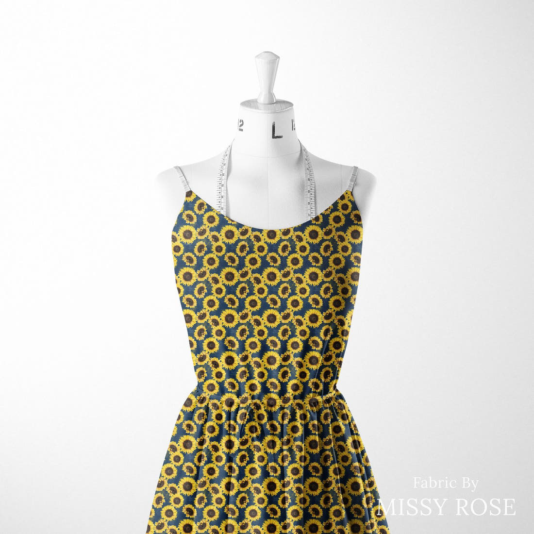 Design 1022 Sunflower Fabric sewn into a women's dress – see how the print looks made up | Fabric by Missy Rose