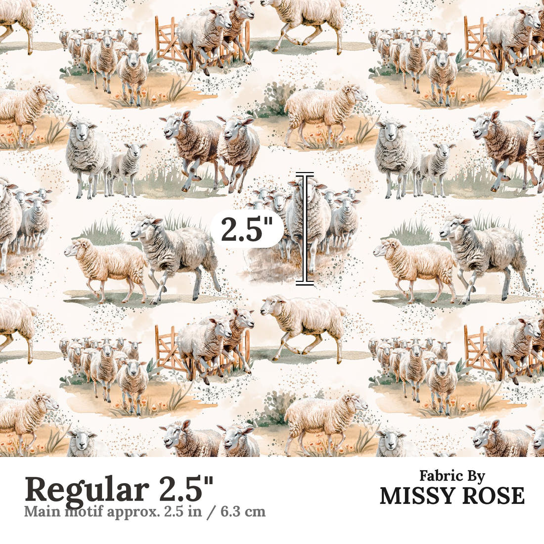 Design 1023 Sheep Fabric Regular 2.5 inch print scale guide | Fabric by Missy Rose
