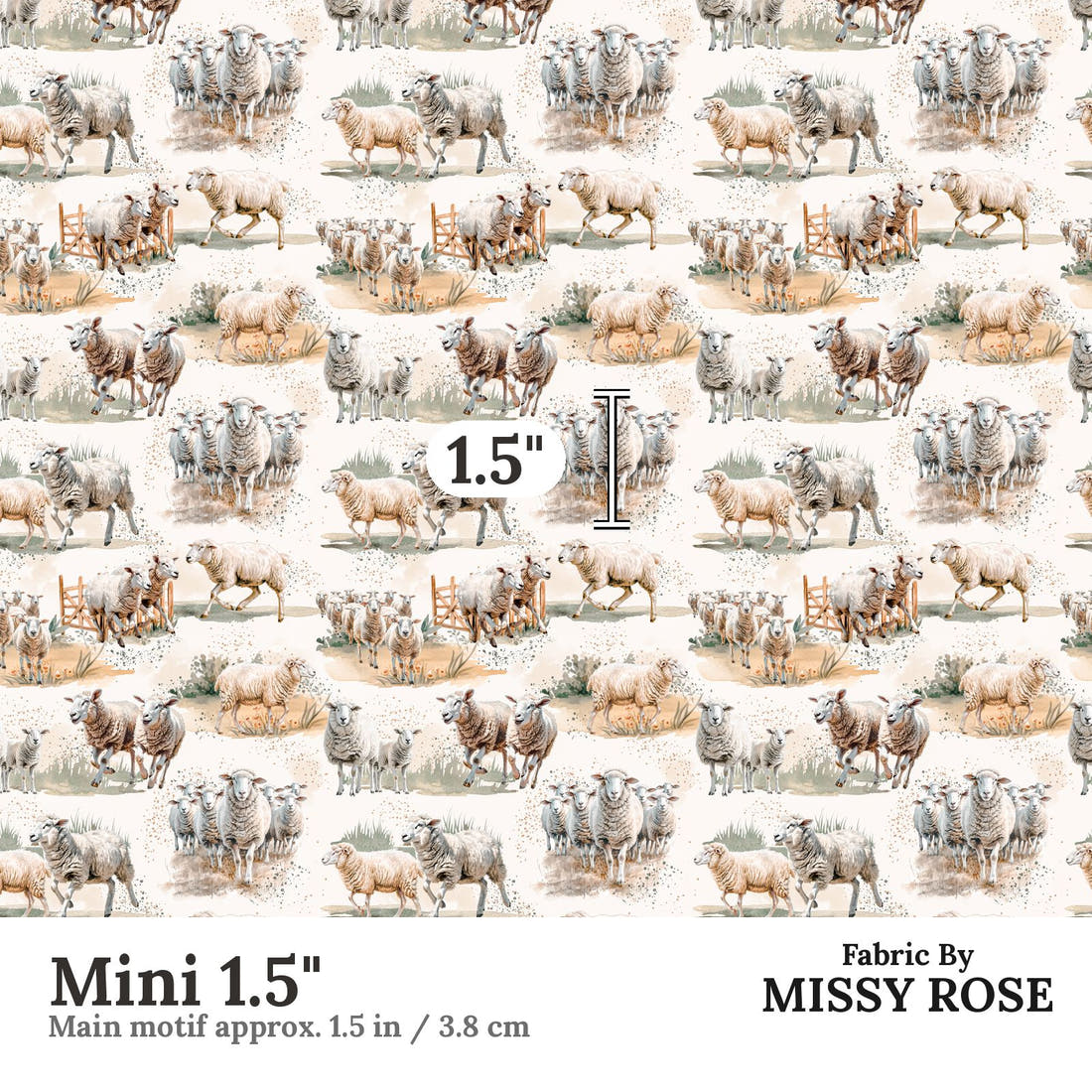 Design 1023 Sheep Fabric Mini 1.5 inch print scale guide | Fabric by Missy Rose
