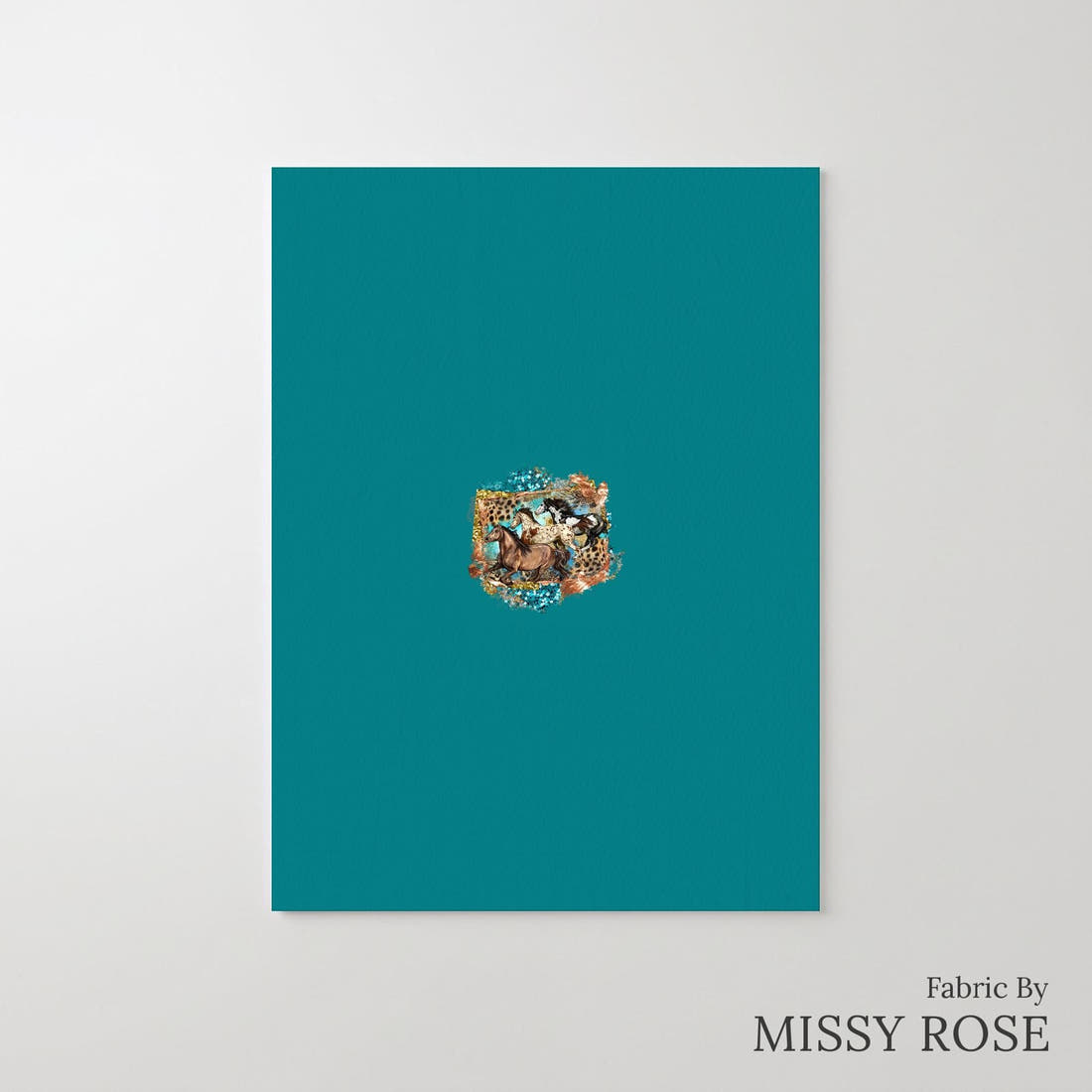 Design 1025 Teal Horses Panel – printed fabric panel with centred picture, custom printed to order | Fabric by Missy Rose