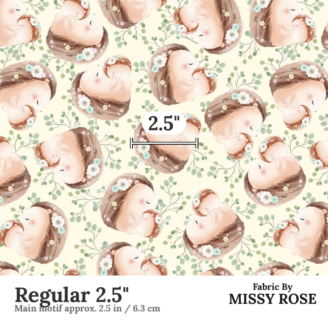 Design 1026 Hedgehog Fabric Regular 2.5 inch print scale guide | Fabric by Missy Rose