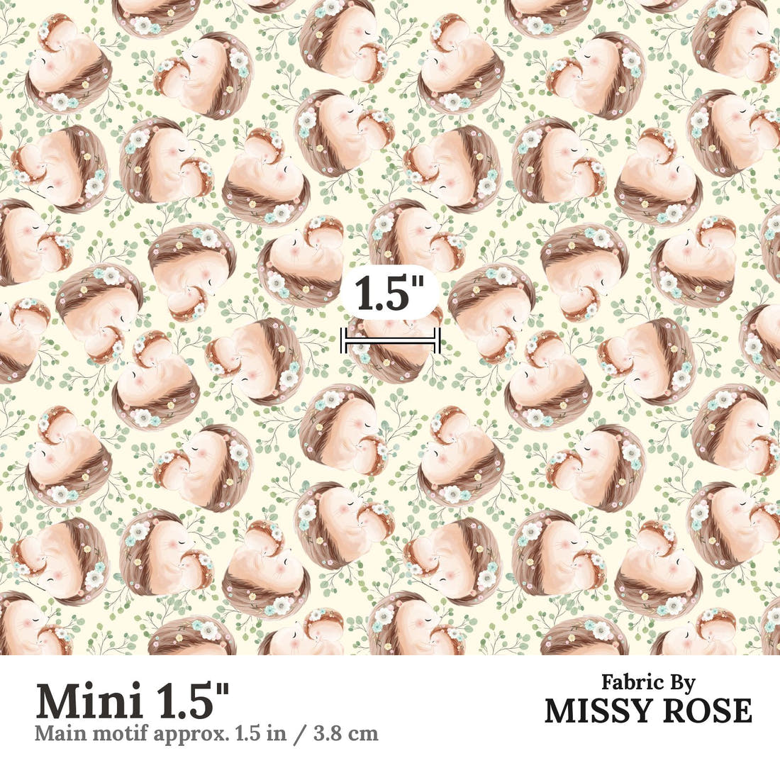 Design 1026 Hedgehog Fabric Mini 1.5 inch print scale guide | Fabric by Missy Rose