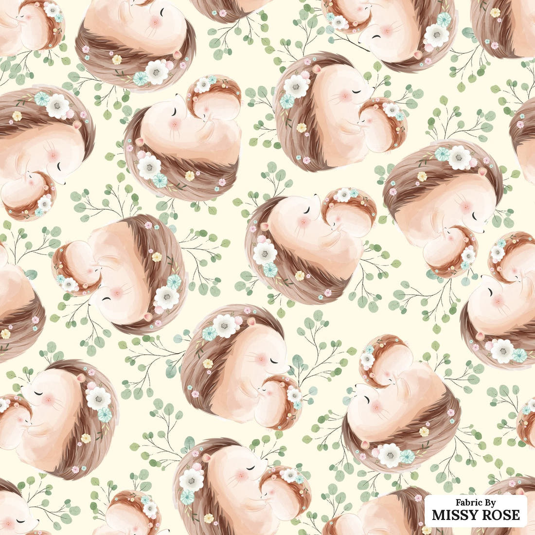 Design 1026 Hedgehog Fabric – flat view of the print, zoom in for detail | Fabric by Missy Rose