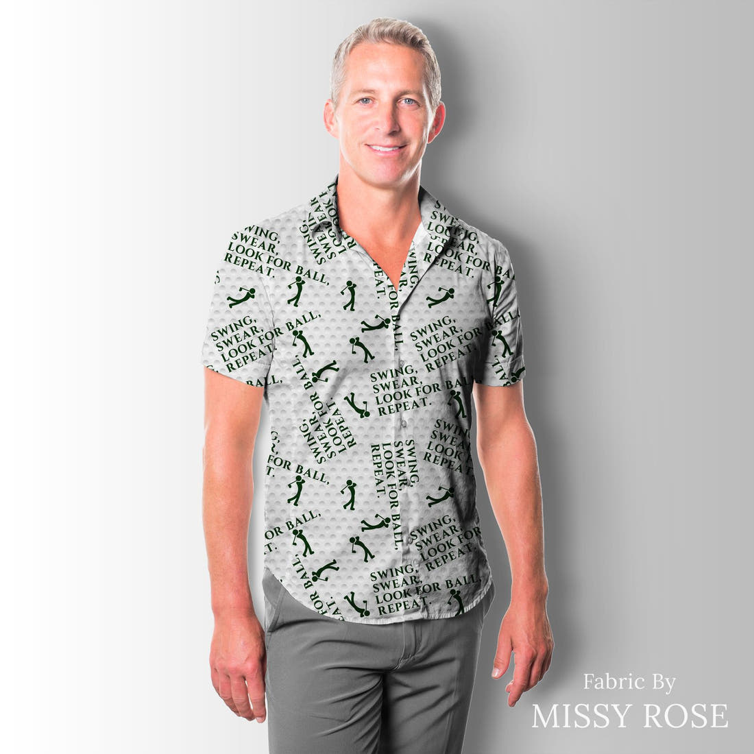 Design 1027 Golf Fabric sewn into a men's shirt – see how the print looks made up | Fabric by Missy Rose