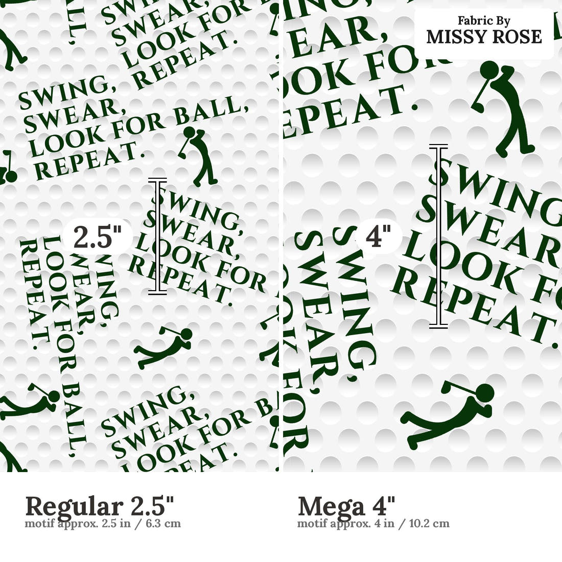 Design 1027 Golf Fabric Regular 2.5 inch vs Mega 4 inch print scale side by side | Fabric by Missy Rose