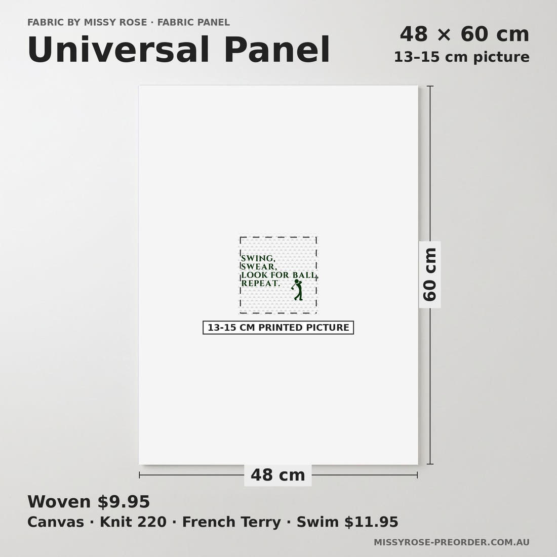 Design 1027 Golf Panel universal panel sizing – 13–15 cm printed picture on 48 × 60 cm fabric | Fabric by Missy Rose