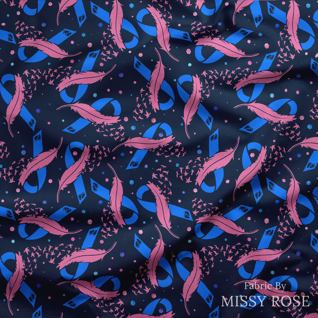 Design 1029 Awareness Fabric draped fabric mockup – custom printed fabric by the metre | Fabric by Missy Rose