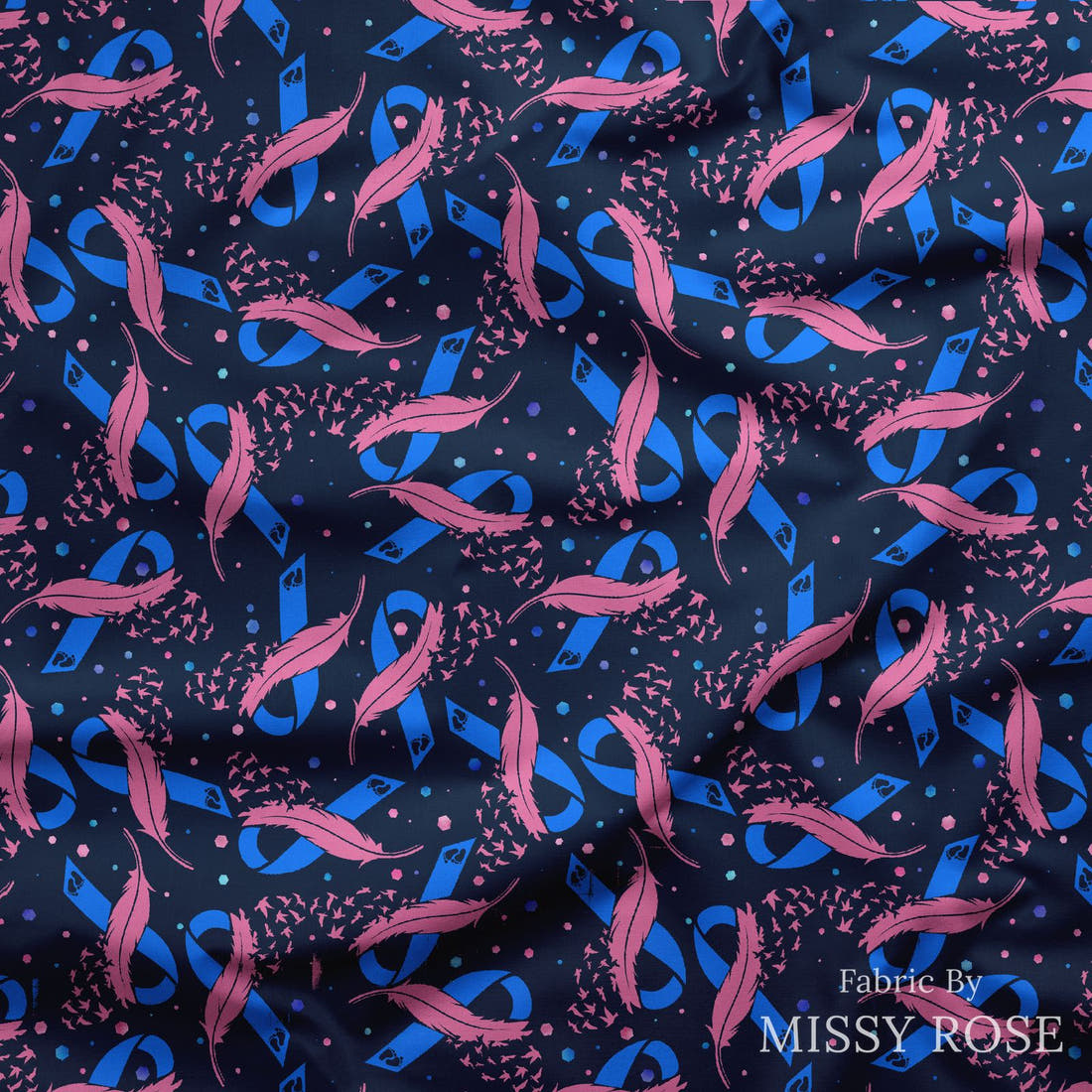 Design 1029 Awareness Fabric draped fabric mockup – custom printed fabric by the metre | Fabric by Missy Rose