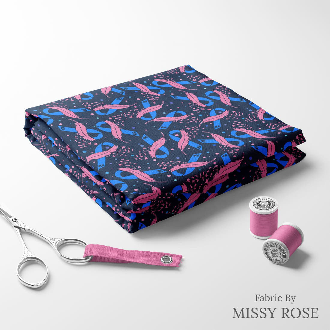Design 1029 Awareness Fabric folded fabric stack with matching thread – pre-order fabric Australia | Fabric by Missy Rose