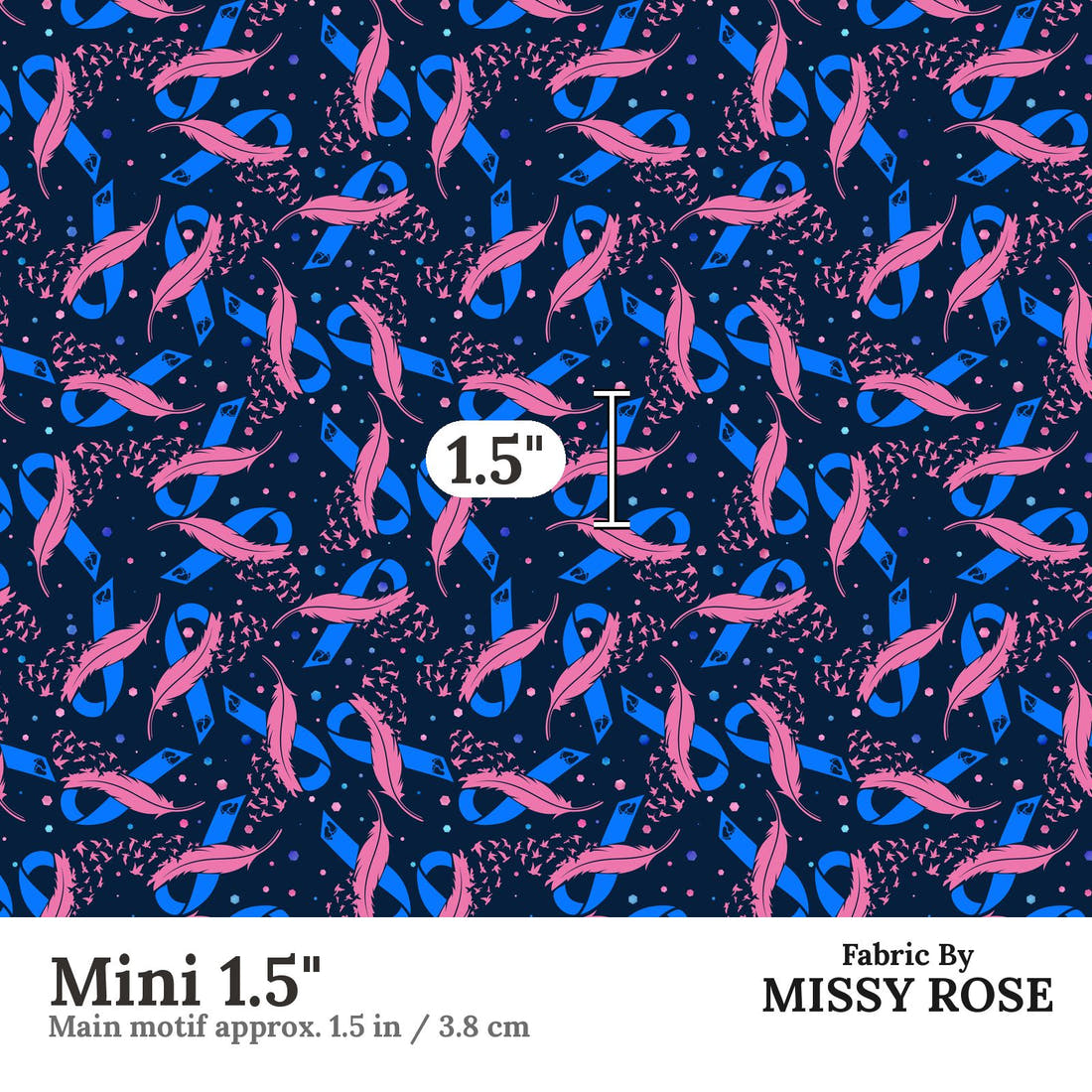 Design 1029 Awareness Fabric Mini 1.5 inch print scale guide | Fabric by Missy Rose