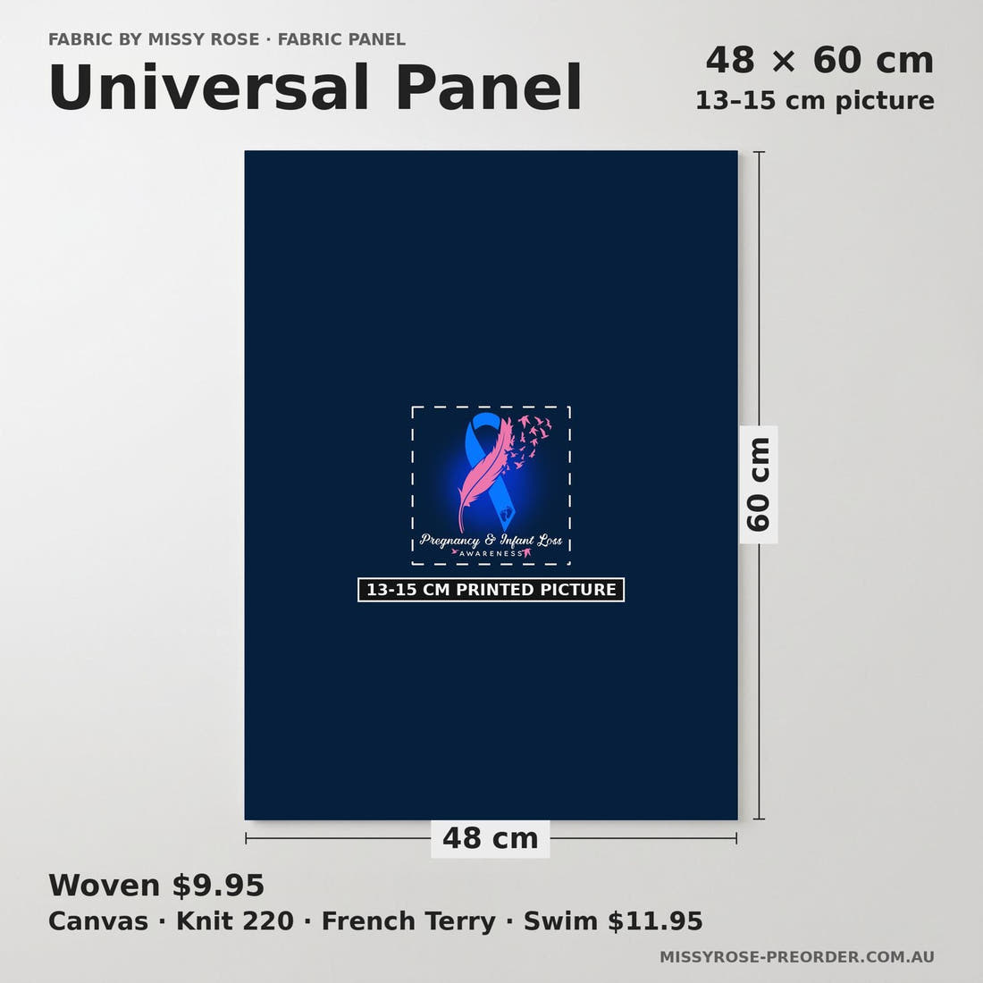Design 1029 Awareness Panel universal panel sizing – 13–15 cm printed picture on 48 × 60 cm fabric | Fabric by Missy Rose