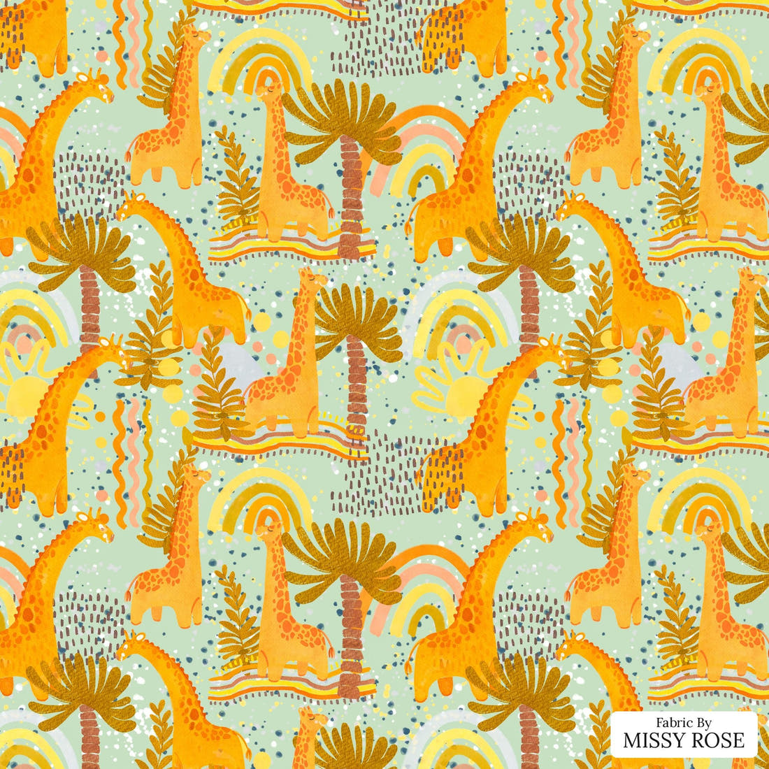 Design 103 Giraffe Fabric - flat view of the print, zoom in for detail | Fabric by Missy Rose