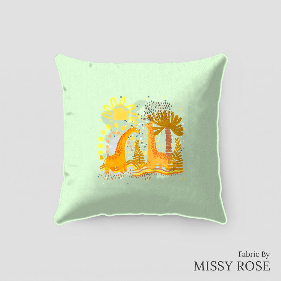 Design 103 Giraffe Panel sewn into a cushion – see how the panel looks made up | Fabric by Missy Rose