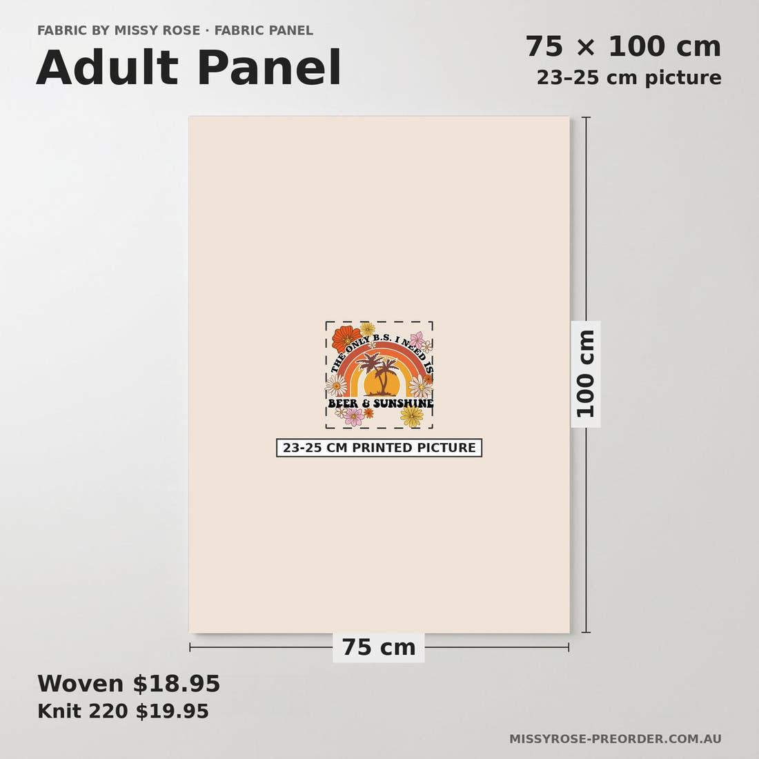 Design 1030 Retro Panel adult panel sizing – 23–25 cm printed picture on 75 × 100 cm fabric | Fabric by Missy Rose