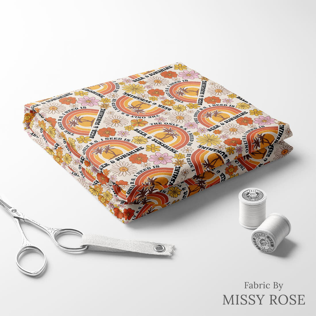 Design 1030 Retro Fabric folded fabric stack with matching thread – pre-order fabric Australia | Fabric by Missy Rose