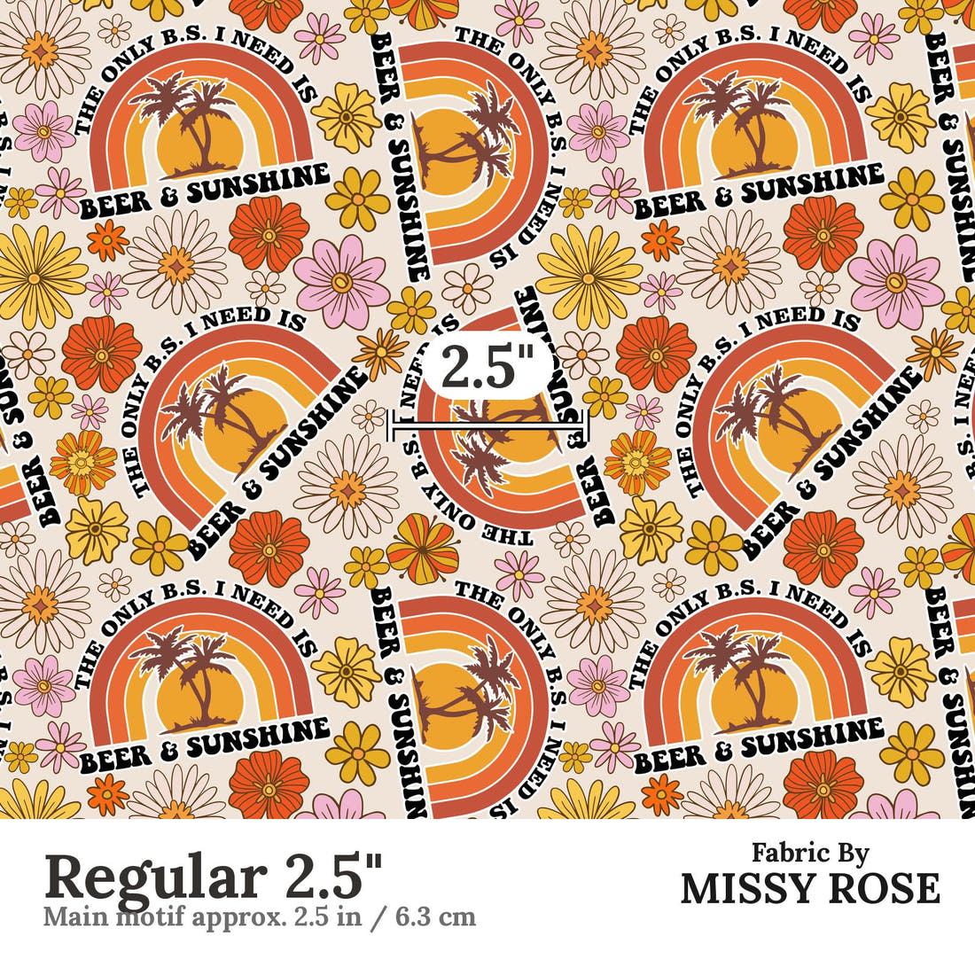 Design 1030 Retro Fabric Regular 2.5 inch print scale guide | Fabric by Missy Rose
